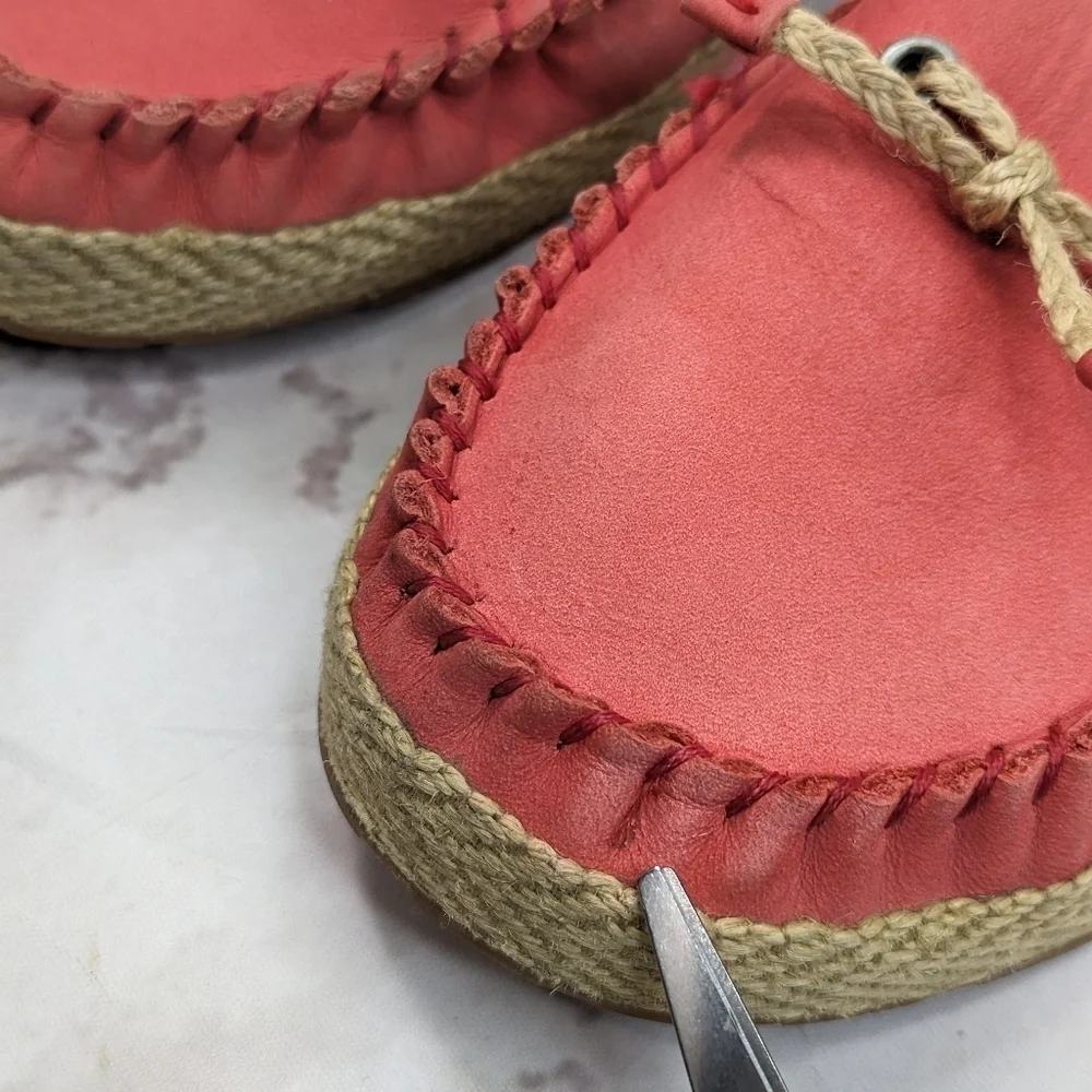 Ugg Shoes Women 11 Pink Slip On Mocassin Espadrille Loafer Tomato Flats Leather